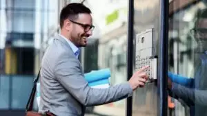 Modern office using business access control systems for secure entry