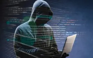 A hacker attempting to access secured digital data