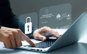 Illustration showing key best practices for securing digital data, including strong passwords and two-factor authentication