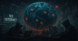 Illustration of a cyber pandemic causing global internet outage