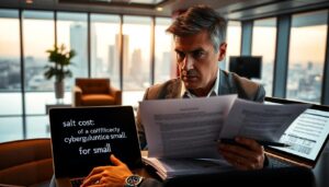 Chart showing cybersecurity compliance penalties under HIPAA, PCI-DSS, and GDPR for small businesses