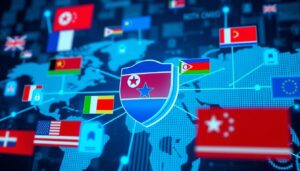 Illustration showing the evolving cyber tactics used by North Korean hackers, including phishing, identity theft, and advanced malware deployment. 