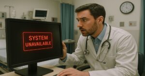 Realistic hospital ER scene during a cyber system outage