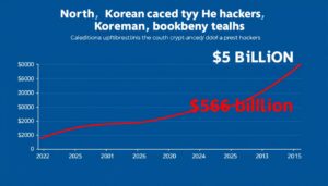 Visual representation of North Korean hackers stealing cryptocurrency worth $1.6 billion from global exchanges in early 2025. 