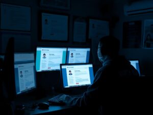 North Korean remote worker gaining insider access to U.S. corporate systems for data theft and undetected surveillance. 