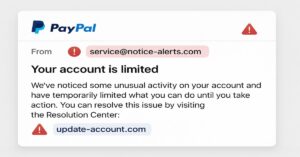 Example of a phishing email impersonating PayPal with fake links.