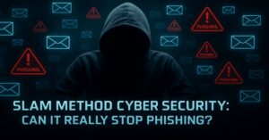 SLAM method cyber security illustration with phishing warning alerts