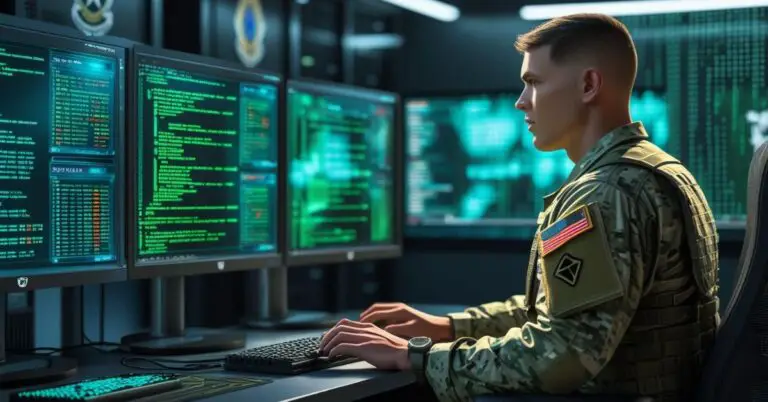 Cyber operations specialist 17c in a realistic Army command center