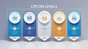 CPCON levels infographic showing under which cyberspace protection stages from 1 to 5.